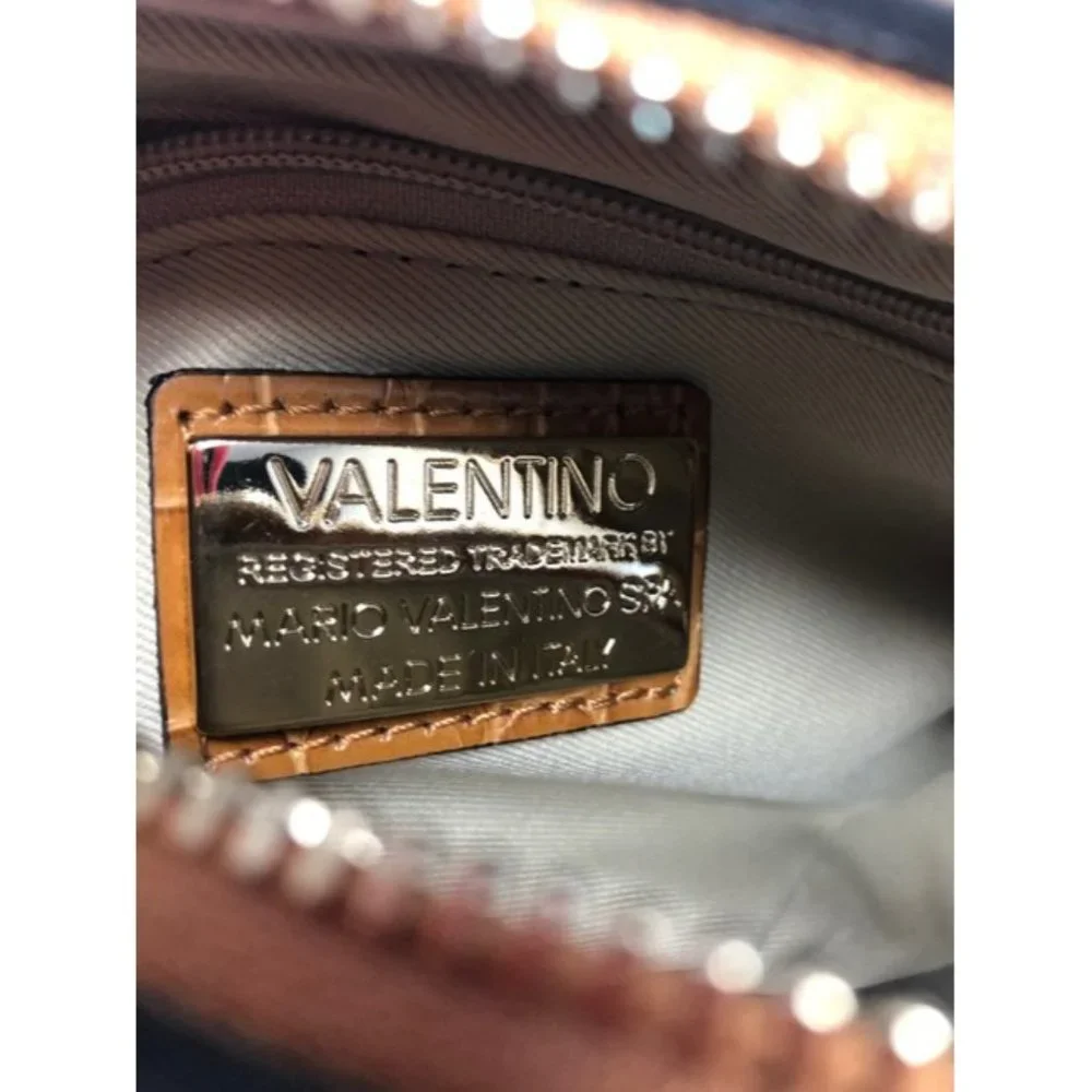 Mario Valentino Babette Croc Embossed Caramel Leather Cross Body Bag - Picture 8 of 11